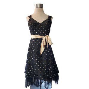 Xcite Sleeveless Dress Prom Mardi Gras Black Gold Polka Dot Size 6